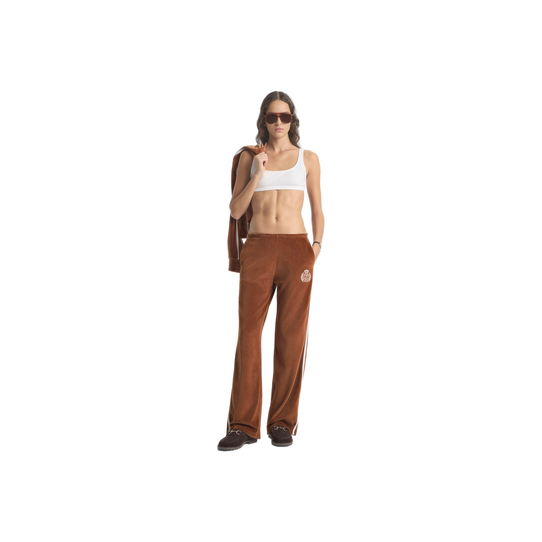NY Crest Velour Sweatpant - Tobacco/Ecru