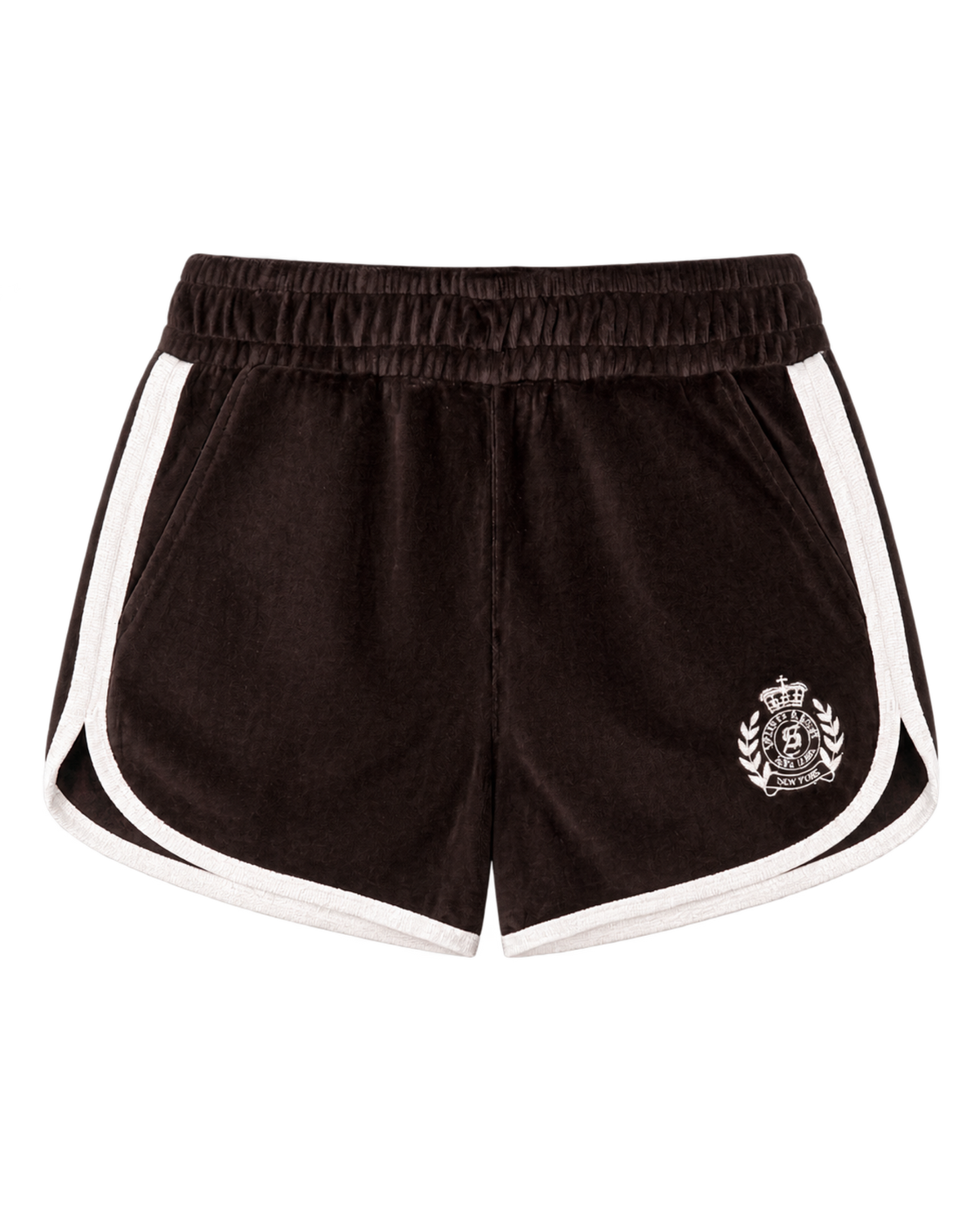 NY Crest Velour Track Short - Chocolate