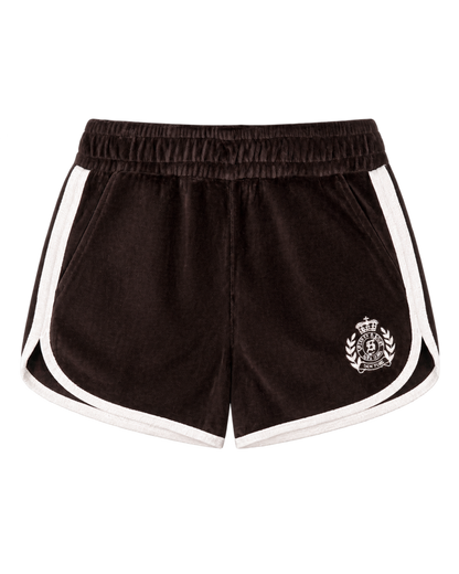 NY Crest Velour Track Short - Chocolate