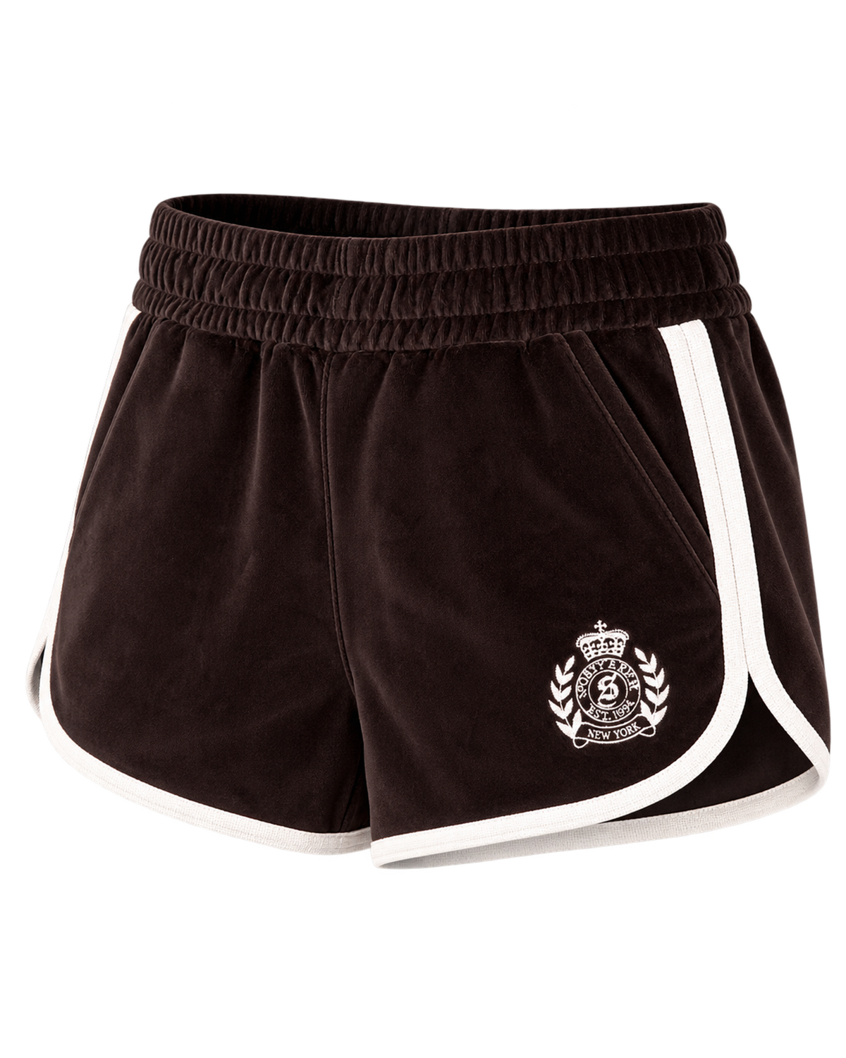 NY Crest Velour Track Short - Chocolate