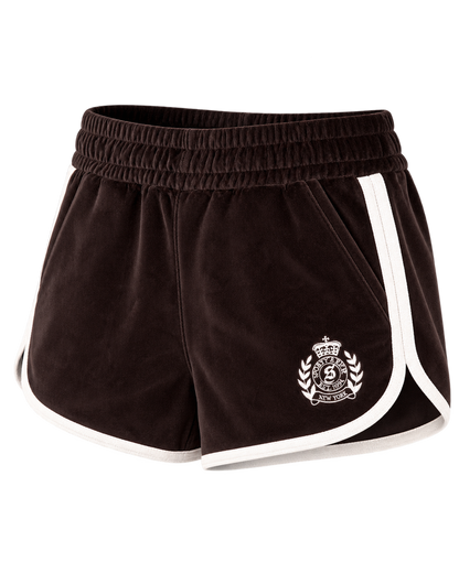 NY Crest Velour Track Short - Chocolate