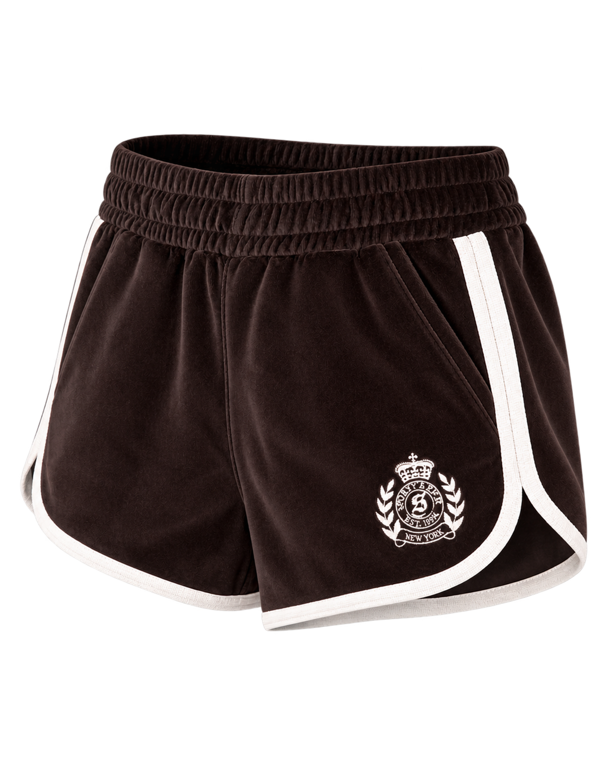 NY Crest Velour Track Short - Chocolate