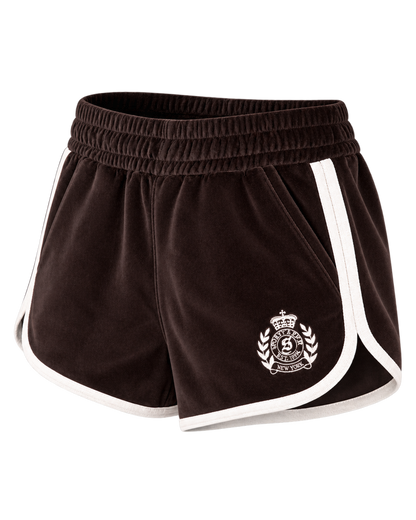 NY Crest Velour Track Short - Chocolate