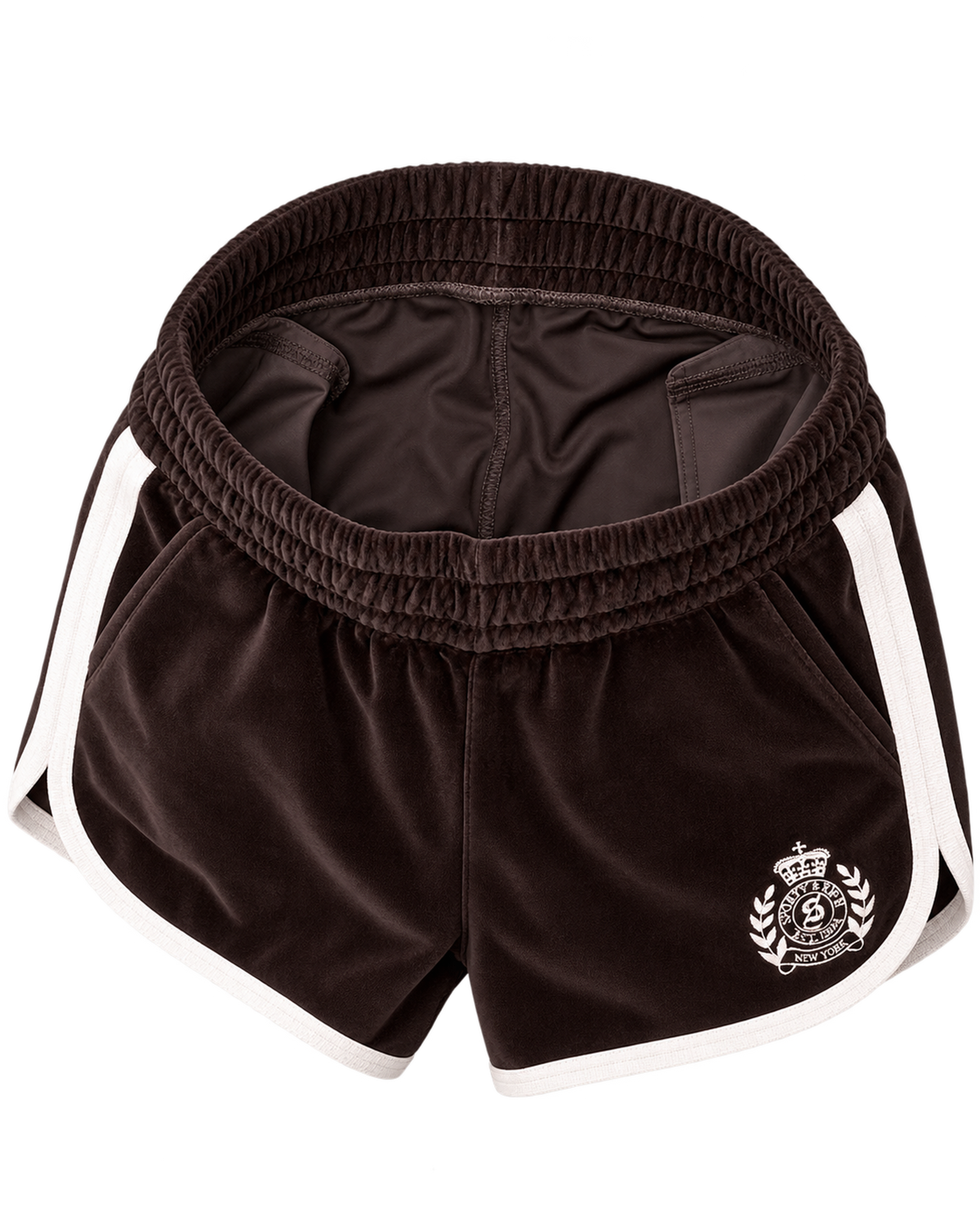 NY Crest Velour Track Short - Chocolate