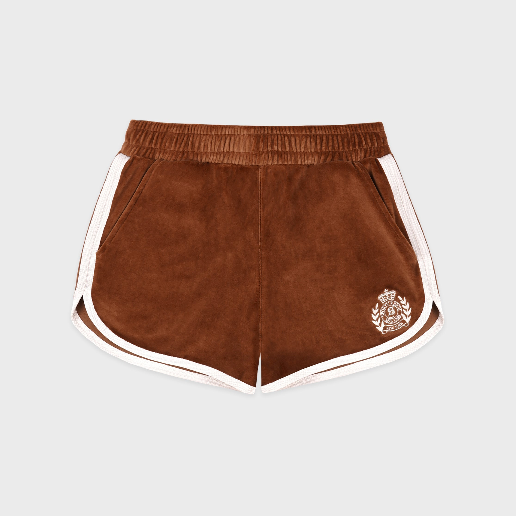 NY Crest Velour Track Short - Tobacco/White