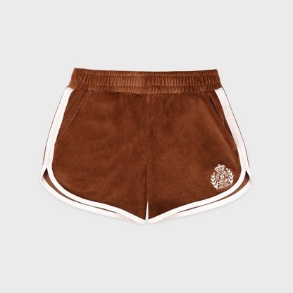 NY Crest Velour Track Short - Tobacco/White