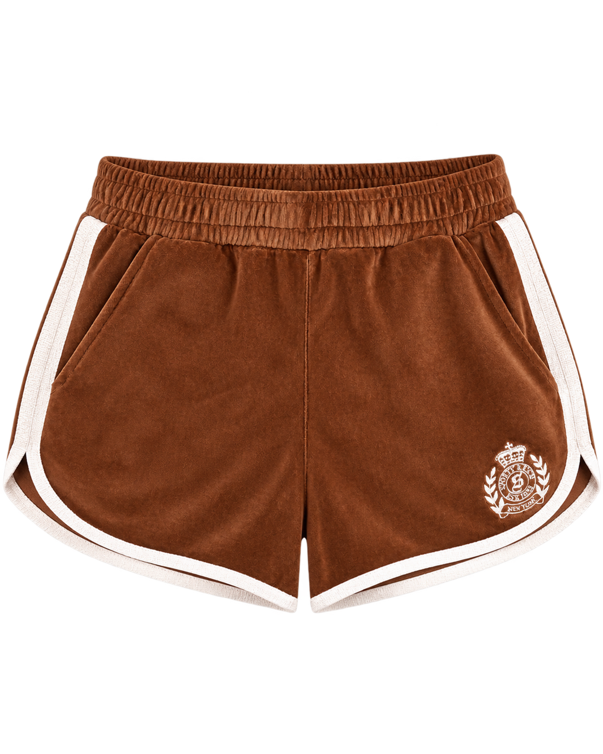 NY Crest Velour Track Short - Tobacco/White