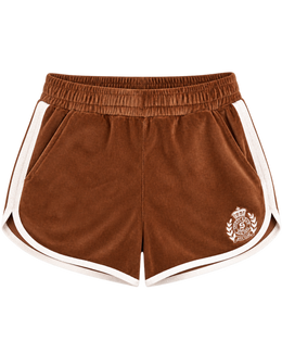 NY Crest Velour Track Short - Tobacco/White