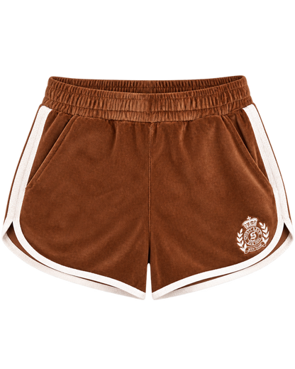 NY Crest Velour Track Short - Tobacco/White