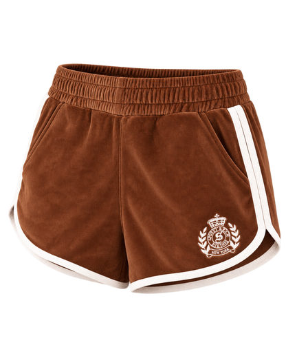 NY Crest Velour Track Short - Tobacco/White