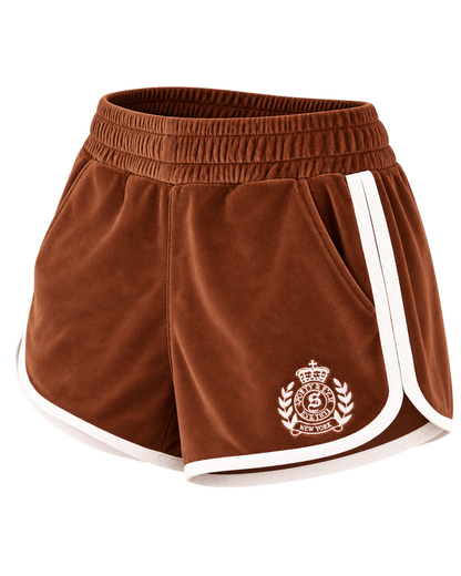 NY Crest Velour Track Short - Tobacco/White