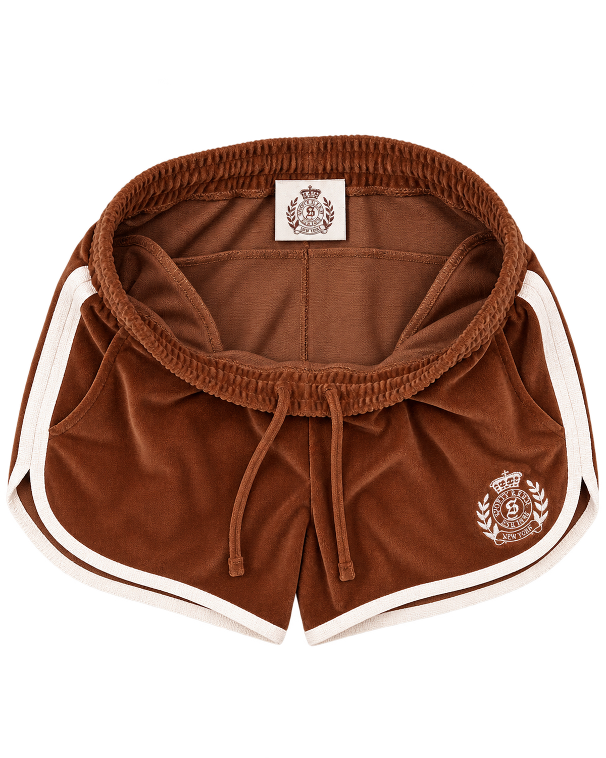 NY Crest Velour Track Short - Tobacco/White