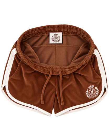 NY Crest Velour Track Short - Tobacco/White