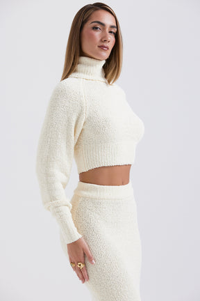 Cream soft boucle knit cropped sweater