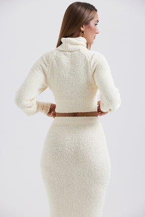 Cream soft boucle knit cropped sweater