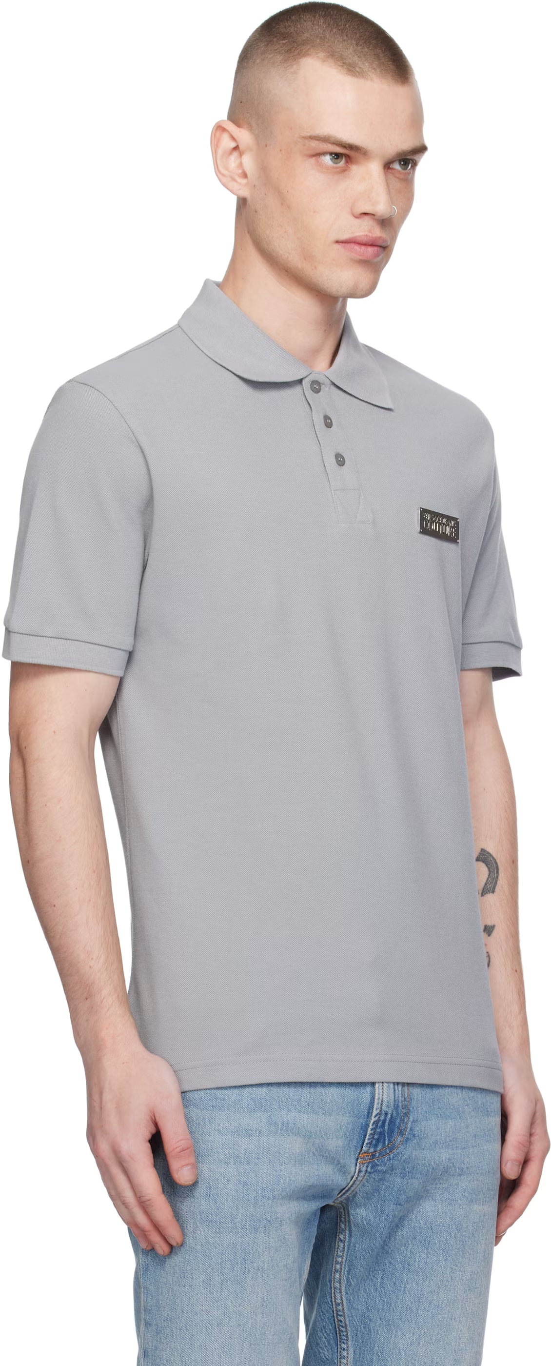 Gray Logo Slim-Fit Polo