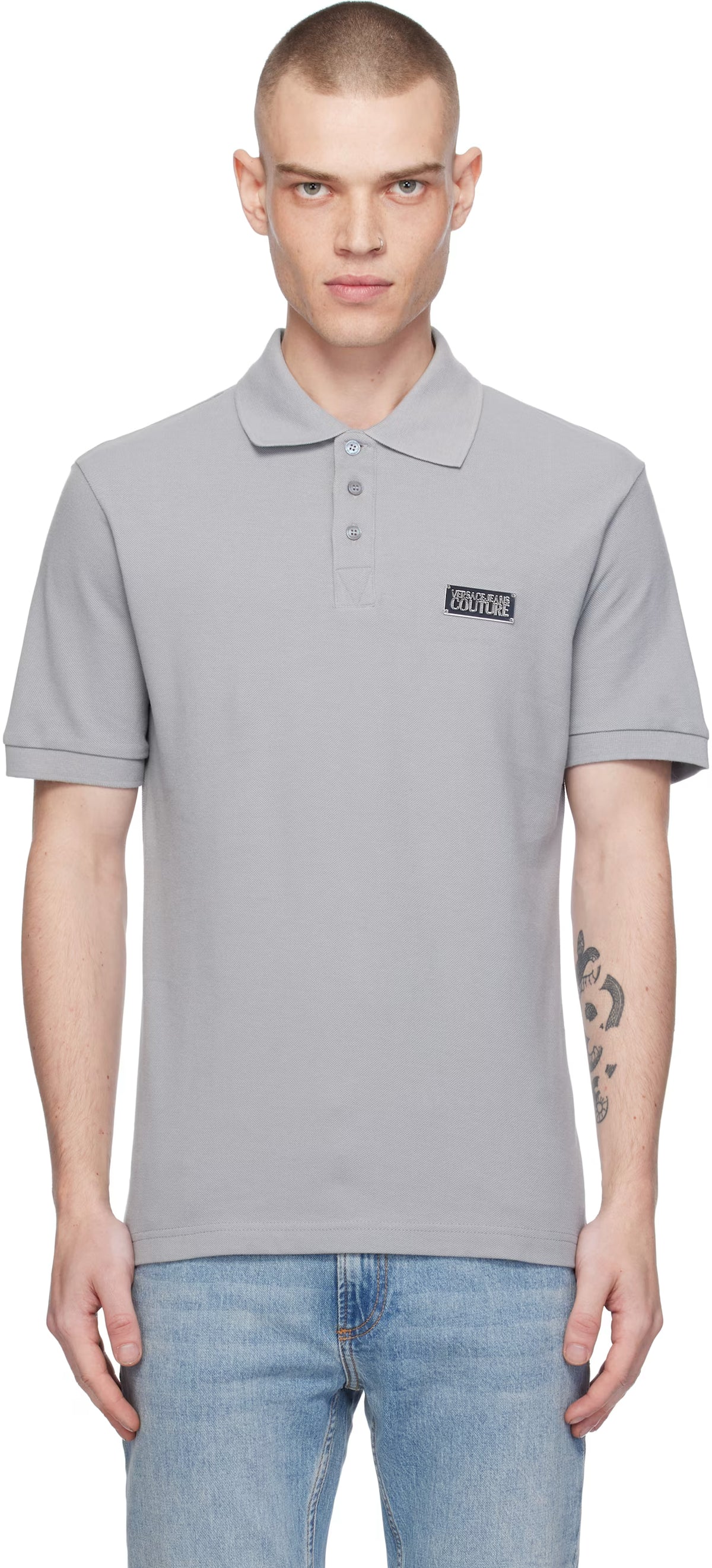 Gray Logo Slim-Fit Polo