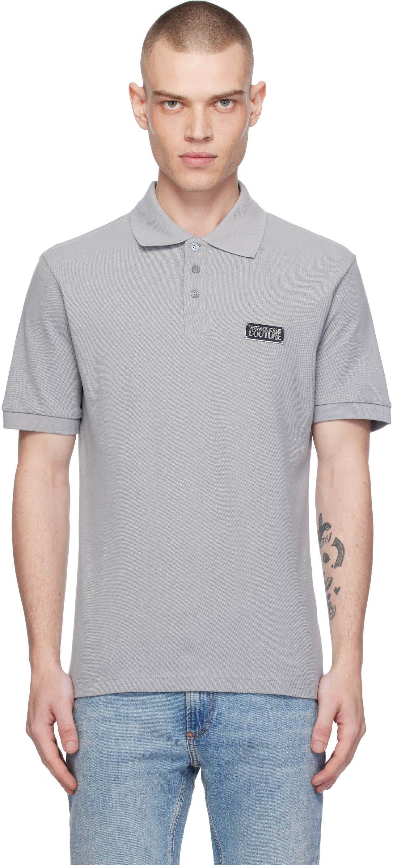 Gray Logo Slim-Fit Polo