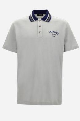 Versace Milano Embroidery Polo In Cotton Piquet