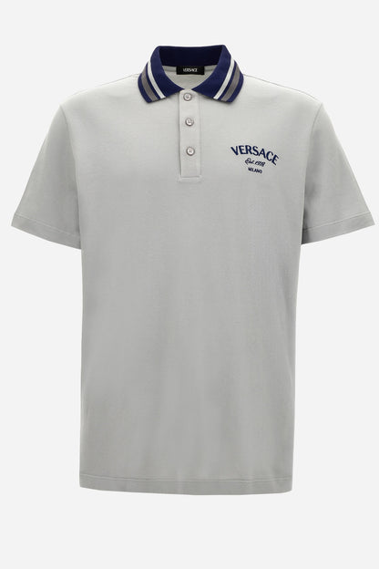 Versace Milano Embroidery Polo In Cotton Piquet