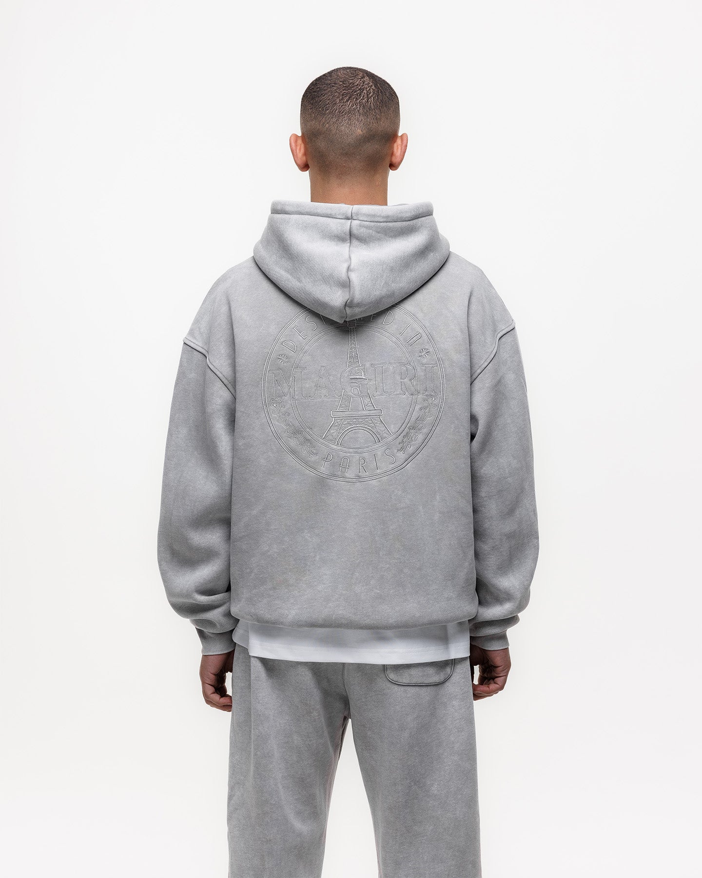 Magiri Embroidered Acid Wash Hoodie & Jogger Tracksuit in Washed Oatmeal