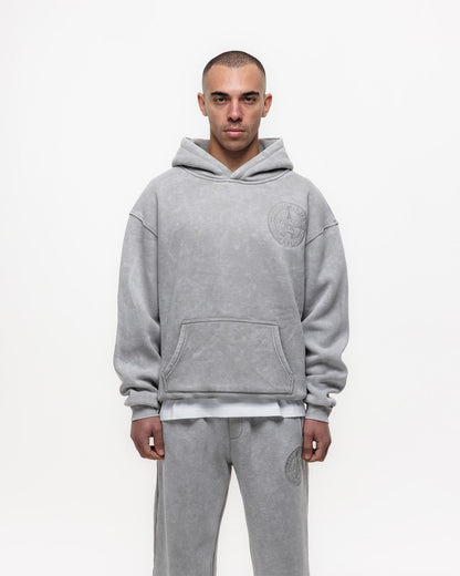 Magiri Embroidered Acid Wash Hoodie & Jogger Tracksuit in Washed Oatmeal