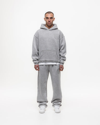 Magiri Embroidered Acid Wash Hoodie & Jogger Tracksuit in Washed Oatmeal