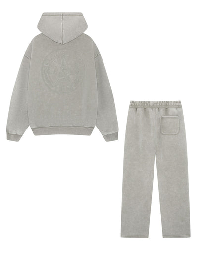 Magiri Embroidered Acid Wash Hoodie & Jogger Tracksuit in Washed Oatmeal