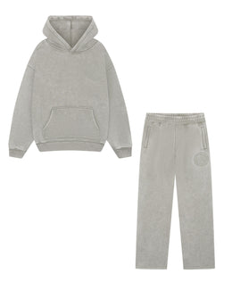 Magiri Embroidered Acid Wash Hoodie & Jogger Tracksuit in Washed Oatmeal