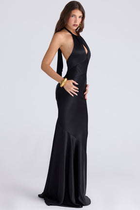 Oliviana black satin maxi dress