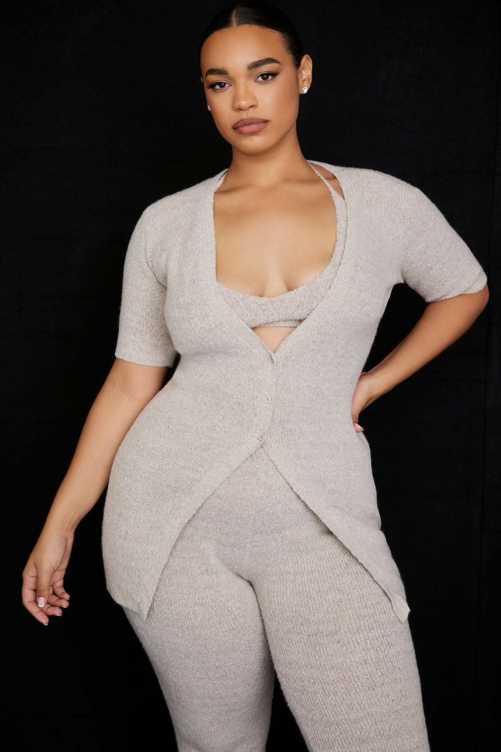 Oatmeal ribbed knit cardigan