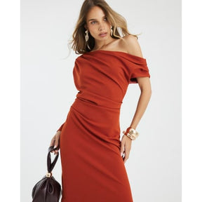Orange Asymmetrical Draped Maxi Dress