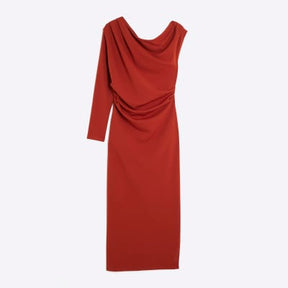 Orange Asymmetrical Draped Maxi Dress