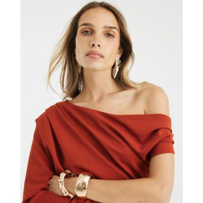 Orange Asymmetrical Draped Maxi Dress