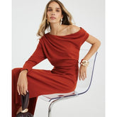 Orange Asymmetrical Draped Maxi Dress