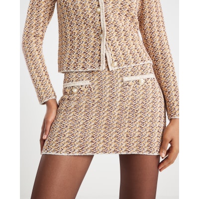 Orange Boucle Mini Skirt