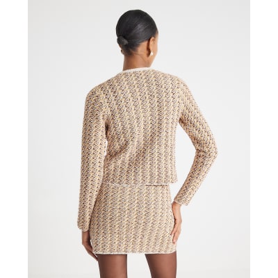 Orange Boucle Twisted Cardigan