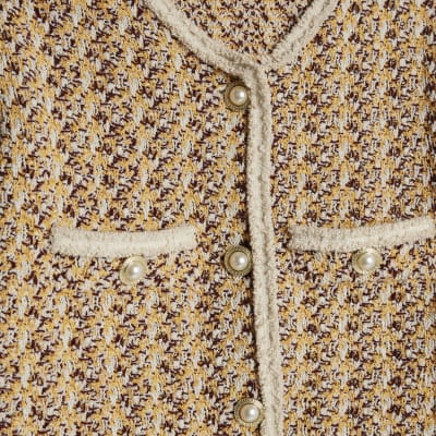 Orange Boucle Twisted Cardigan