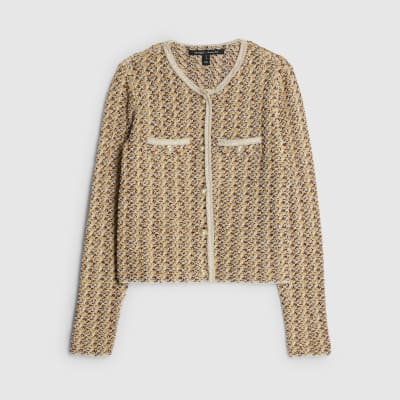 Orange Boucle Twisted Cardigan