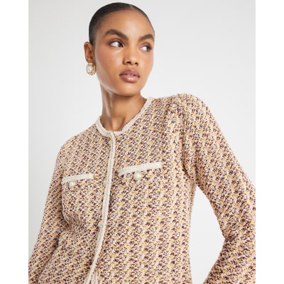 Orange Boucle Twisted Cardigan