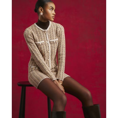 Orange Boucle Twisted Cardigan