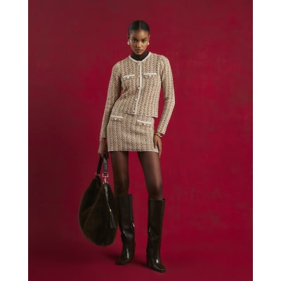 Orange Boucle Twisted Cardigan