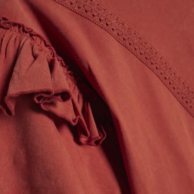 Orange Chevron Ruffle Sleeve T-Shirt