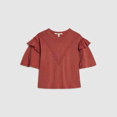 Orange Chevron Ruffle Sleeve T-Shirt