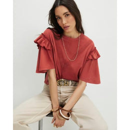 Orange Chevron Ruffle Sleeve T-Shirt