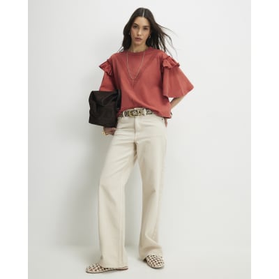 Orange Chevron Ruffle Sleeve T-Shirt