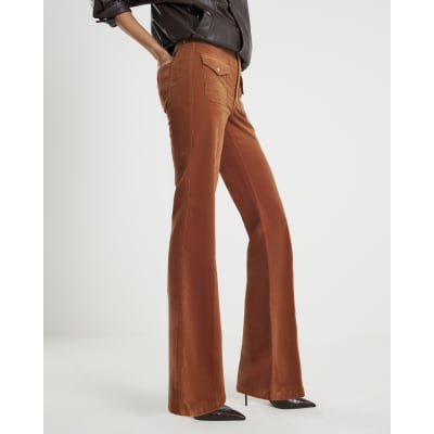 Orange Corduroy Relaxed Flared Trousers