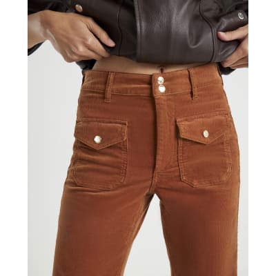 Orange Corduroy Relaxed Flared Trousers