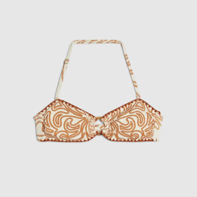 Orange Cornelli Print Bandeau Bikini Top