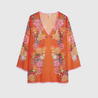 Orange Floral Tunic Beach Dress